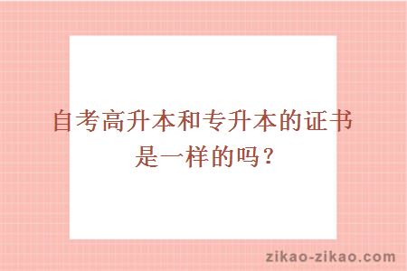 自考高升本和专升本的证书是一样的吗