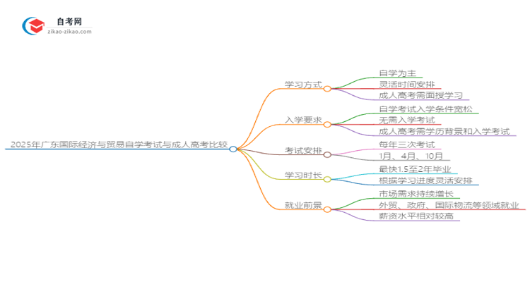 2025年广东国际经济与贸易自学考试与成人高考哪个好?思维导图