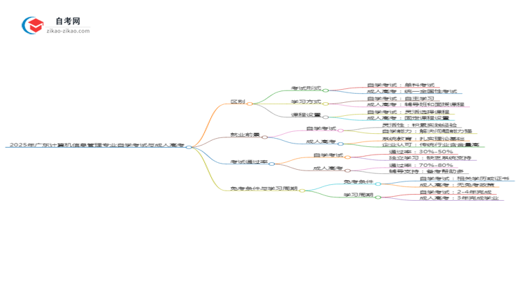 2025年广东计算机信息管理专业自学考试与成人高考哪个好?思维导图