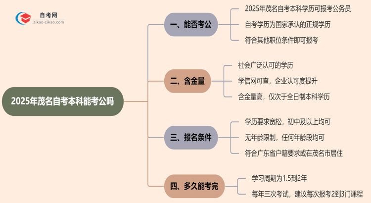2025年茂名自考本科学历能考公吗?思维导图
