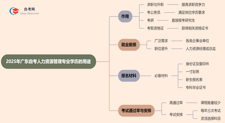 2025年广东的自考人力资源管理专业学历能用来做什么?思维导图